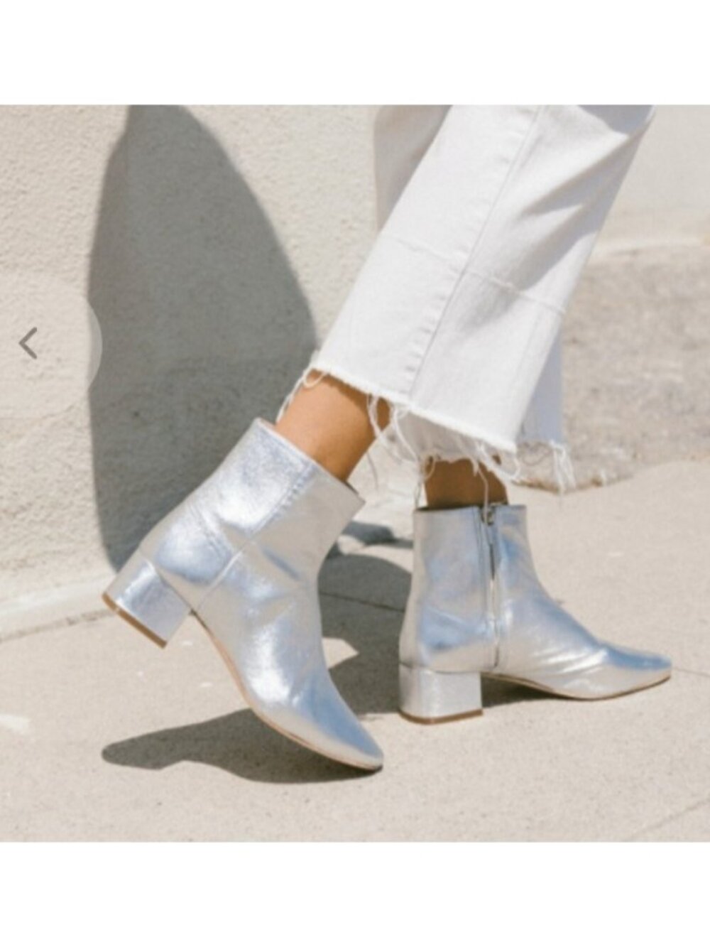 Loeffler Randall Silver Metallic Leather Ankle Boots Block Heel Size 8.5 B